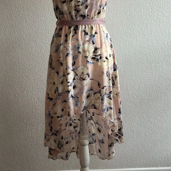 January 7 Floral High-Low Halter Dress with Waist Tie - Small - Picture 2 of 9